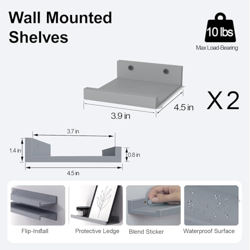 Small Grey Floating Shelves for Wall (Grey / 3.9in)