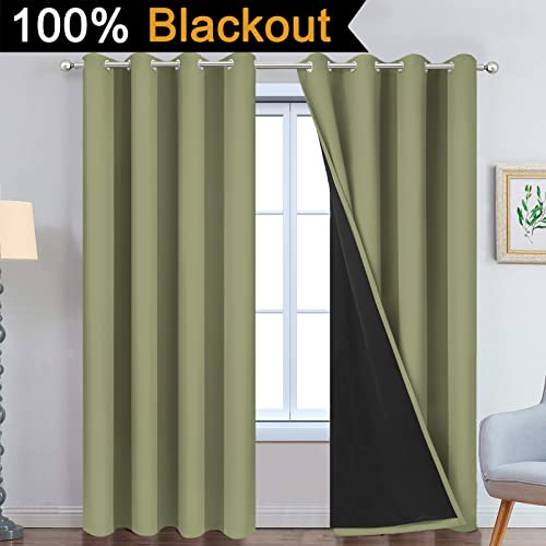 Sage Blackout Curtains 90 Inches Long for Bedroom 52" Wide 2 Panel (52"W x 90"L (Pack of 2) / Sage Green)