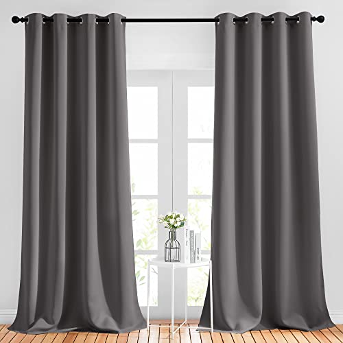 Grey Blackout Curtains 108 inches Long for Bedroom (Grey / 52"W x 108"L (Pack of 2))