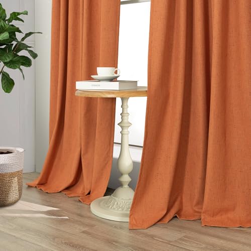 Burnt Orange 100% Blackout Window Curtain Panels Light Blocking Linen Boho Black Out Drape for Nursery 84 Inch Long Thermal Insulated Draperies for Living Room Bedroom Fall Decor 2 Pieces 52x84 Length (Burnt Orange / 52"W x 84"L (Pack of 2))