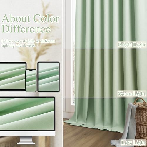 Aqua Green 100% Blackout Linen Curtains 96 Inch Length 2 Panels Set for Living Room Bedroom Back Tab Thermal Insulated Black Out Drapes Room Darkening Farmhouse Style for Bedroom Window Curtains (Aqua Green / 52"W x 96"L (Pack of 2))