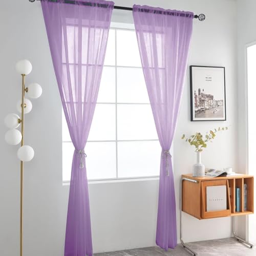 Lavender Sheer Curtains 4 Panels Rod Pocket Semi (Lavender / 52"W x 96"L (Pack of 4))