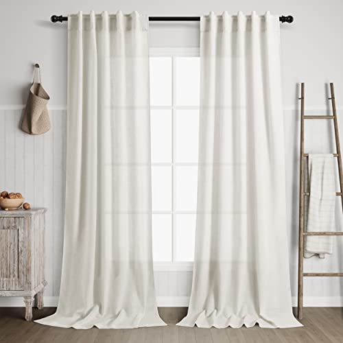 2 Panels Set Cream Linen Curtains 108 inches Long for Living Room Extra Back Tab Neutral Farmhouse Light Filtering Semi Sheer Drapes Ceiling to Floor Ivory 9 FT 38 Wide (38"W x 108"L (Pack of 2) / Natural)