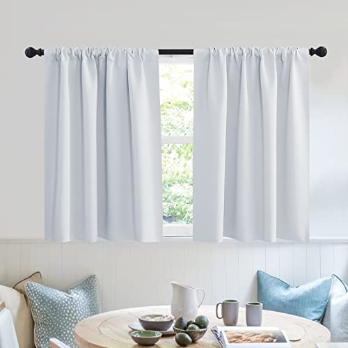 Short Privacy Curtains 30 inch Long for Bathroom Window (Greyish White / 42"W x 30"L (Pack of 2))