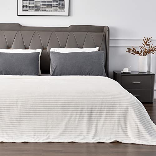Ribbed Jacquard Off White Blankets Queen Size for Bed (White / Queen(90"x90"))
