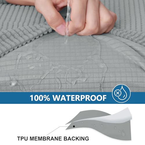Waterproof Couch Cushion Covers for Pets (Light Grey / 1 Chaise+2 Seater)