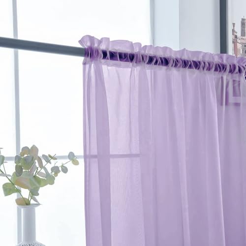 Sheer Voile Window Treatment Rod Pocket Curtain Panels for Kitchen Bedroom Living Room Drapes Sunlight Filtering Privacy Semi Home Decor Assorted (Lavender / 52"W x 90"L (Pack of 2))