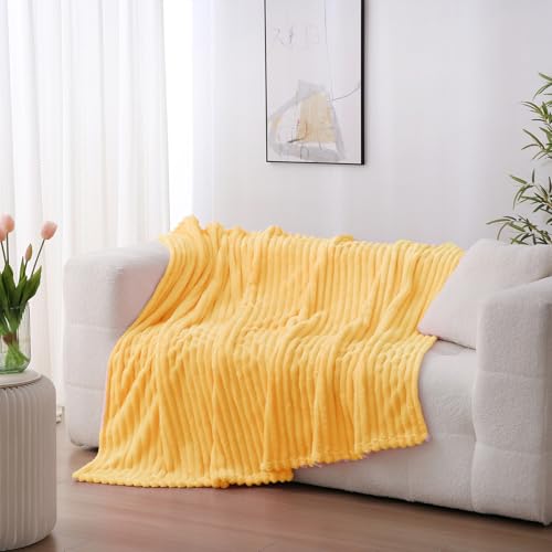 Light Yellow Fleece Throw Blanket 60”×80” for Couch Sofa Livingroom (Light Yellow / 60×80inch)