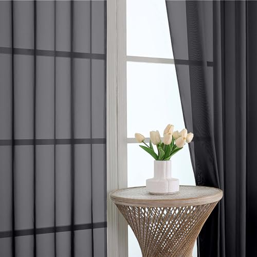 Extra Long Black Sheer Curtains 144 Inches 2 Panels for Living Room (Black / 59"W x 144"L (Pack of 2))