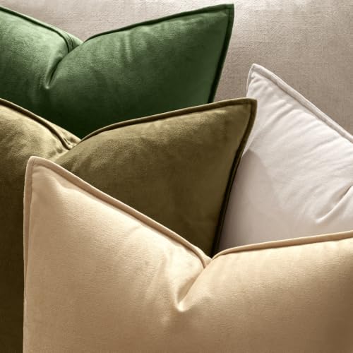 Decorative Beige Velvet Throw Pillow Covers for Couch 22x22 Inch (22" x 22" (Pack of 2) / Beige)