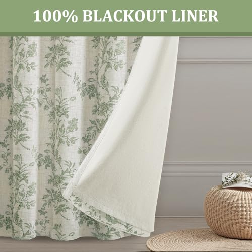 Sage Green Boho Floral 100% Blackout Curtains 96 Inch 2 Panels (Sage Green / 52"W x 96"L (Pack of 2))