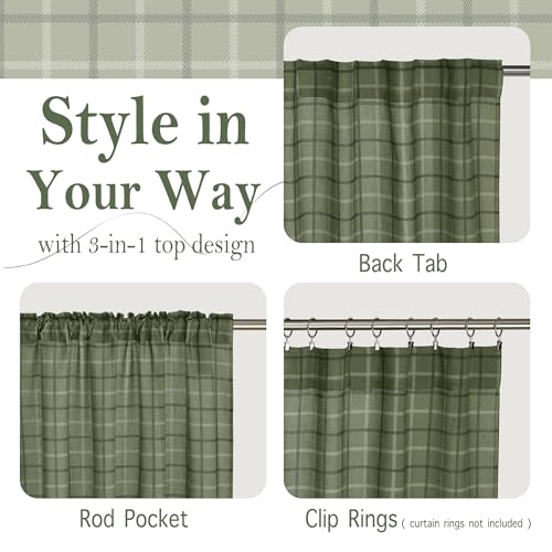 Moss Green Plaid Gingham Curtains for Living Room Dining Room (52"W x 84"L (Pack of 2) / Plaid | Moss Green)