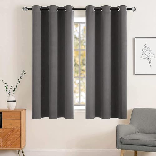Grey Blackout Bedroom Curtains 63 Inch Long Light Blocking (Grey / 42"W x 63"L (Pack of 2))