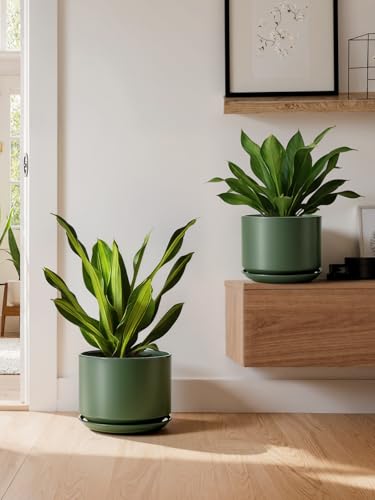 10 + 12 Inch Ceramic Plant Pots (Forest Green / 10"+12")