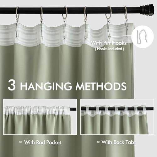 Sage Green Back Tab Blackout Curtains 52x84 Inch Length 2 Panels Set (Sage Green / 52"W x 84"L (Pack of 2))