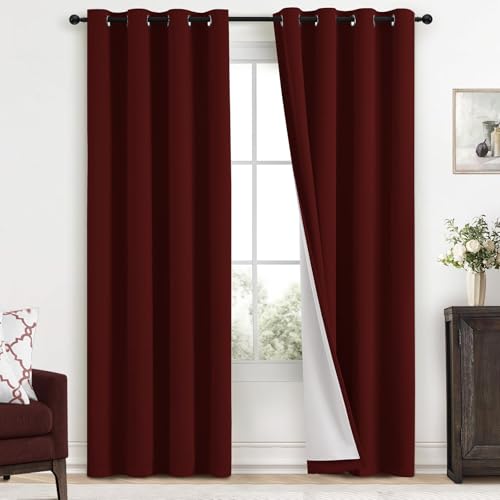 100% Blackout Curtains 52x84 inch Burgundy Red Window Drape (Burgundy Red / 52"W x 84"L (Pack of 2))