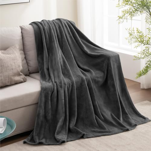 Fleece Blanket Soft Plush Throw for Couch Charcoal Grey 50"x70" (Charcoal Grey / Throw XL(50"x70"))