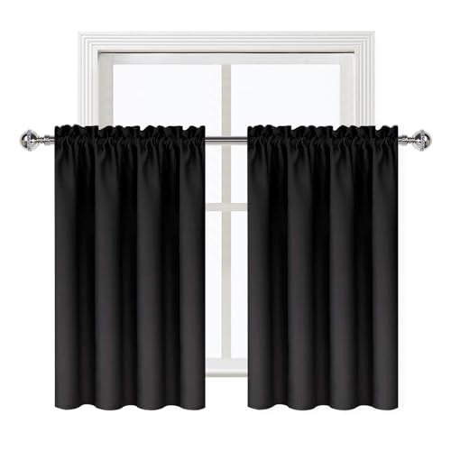 Short Blackout Curtains 42 x 36 Inch Long for Kitchen RV Bunk Black (Black / 42"W x 36"L (Pack of 2))