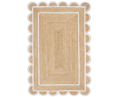 Scallop Pattern Jute Bohemian Area Rug (10'x13' (Rectangular) / Off White)
