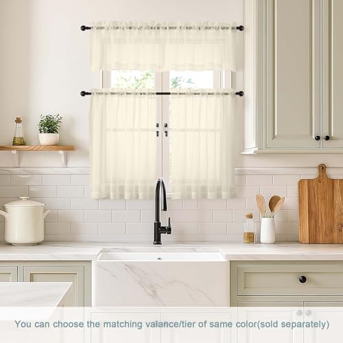 Cream Small Sheer Curtains 2 Panels Set (42"W x 36"L (Pack of 2) / Cream)