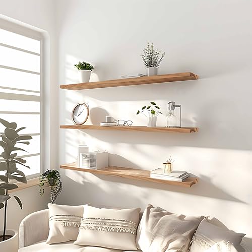 36 Inch Floating Shelves for Wall Rustic Light Wood Wall Shelves for Bedroom Set of 4 (36 inch / Rustic Light)