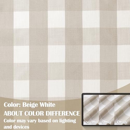 Beige Buffalo Plaid Semi Sheer Curtain Panels 84 Inches Long (Beige/White / 40"W x 84"L (Pack of 2))