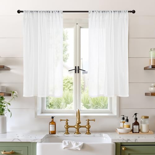Short White Curtains 40 Inch Length for Small Window (White / 30"W x 40"L (Pack of 2))