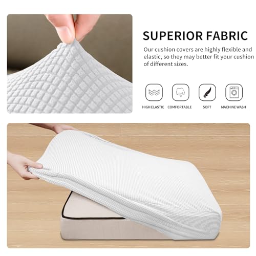 Stretch 4 Pieces Couch Cushion Covers for Sectional Sofa L Shape (3 Seater + 1 Chaise / Snow White)