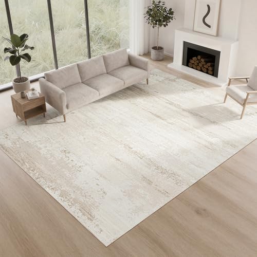 8x10 Neutral Washable Area Rugs for Living Room (8' x 10' (Rectangular) / Light Brown-light Yellow-beige Brown-white)