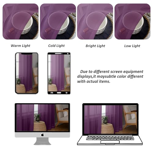 Plum Sheer Curtains 78 Inches Long 2 Panels Set for Living Room (Plum / 42"W x 78"L (Pack of 2))