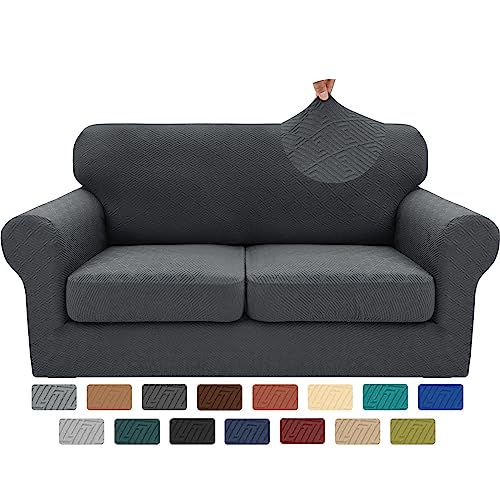 3 Piece Stretch Loveseat Sofa Cover (55"-69"(2 Cushions) / Dark Gray)