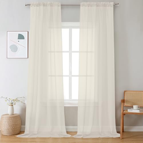 Cream Sheer Curtains 108 Inches Long 2 Panels (Cream / 42"W x 108"L (Pack of 2))