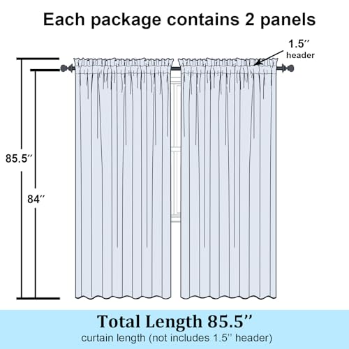 White Sheer Curtains 84 Inches Long (White / 59"W x 84"L (Pack of 2))