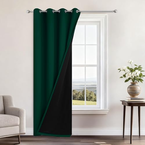 Dark Green Blackout Curtains 96" Long for Bedroom 52" Wide 1 Panel (52"W x 96"L (Pack of 1) / Green)