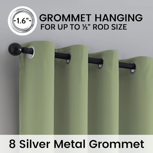 Sage 100% Blackout Curtains Room Darkening Living Room 72 Inch (Sage / 52"W x 72"L (Pack of 2))