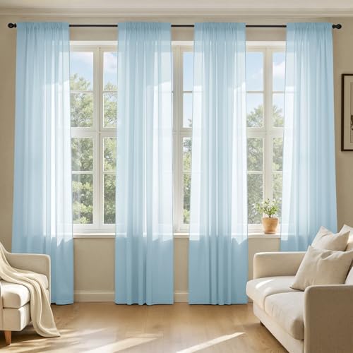 Sky Blue Sheer Curtains 108 Inches Long 4 Panels 42 x 108 Inches (42"W x 108"L (Pack of 4) / Sky Blue)