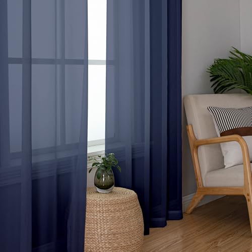 Sheer Navy Blue Curtains 84 inch Length 2 Panels Set (40"W x 84"L (Pack of 2) / Navy Blue)