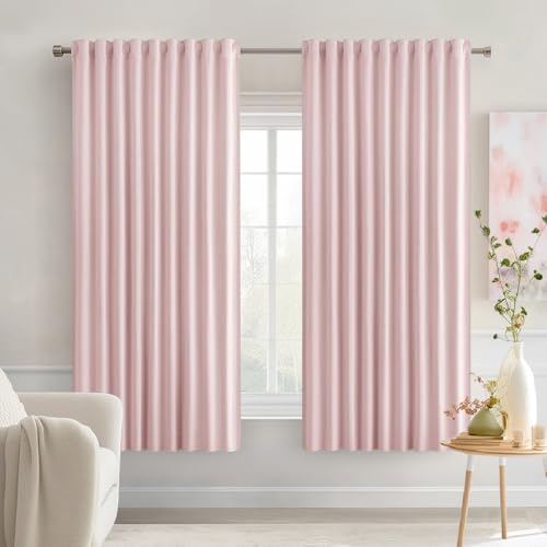 Light Pink Back Tab Blackout Curtains 52x63 Inches Long 2 Panels Set (Light Pink / 52"W x 63"L (Pack of 2))
