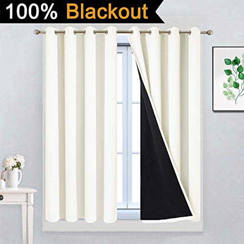 Cream 100% Blackout Curtains 45 Inches Long for Bedroom 52" Wide (52"W x 45"L (Pack of 2) / Cream)