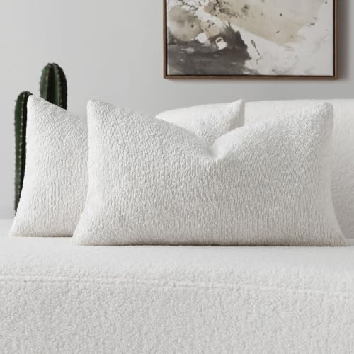 Pack of 2 Boucle Textured Throw Pillow Covers 12x20 Inch (White / 20" x 12" (Pack of 2))