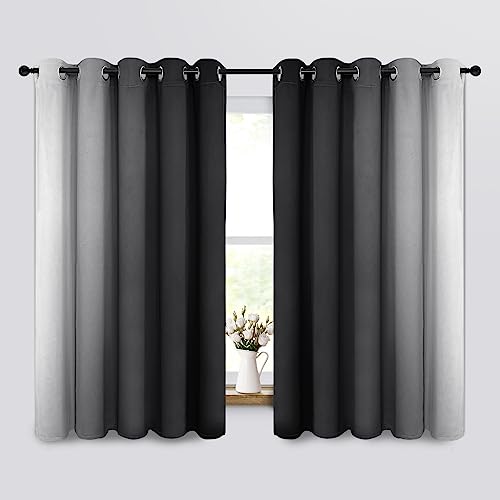 Ombre Curtains Black and Greyish White for Living Room (62"W x 63"L (Pack of 2) / Black)
