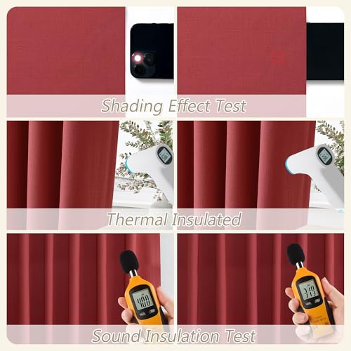 Red 100% Blackout Linen Curtains 84 Inch Length 2 Panels Set for Living Room Bedroom Back Tab (Red / 52"W x 84"L (Pack of 2))