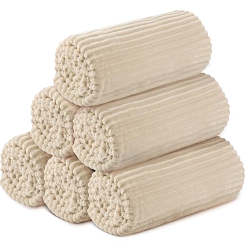 6 Pcs Flannel Blankets Bulk (Beige)