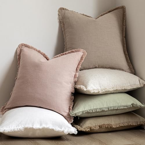 Decorative Linen Fringe Throw Pillow Covers 18×18 Light Green (18" x 18" (Pack of 2) / Seeding Green)