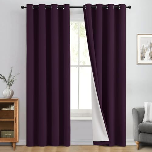 Dark Purple 100% Blackout Curtains 84 Inches Long 50" Wide 2 Panels (50"W x 84"L (Pack of 2) / Dark Purple With White Backing)