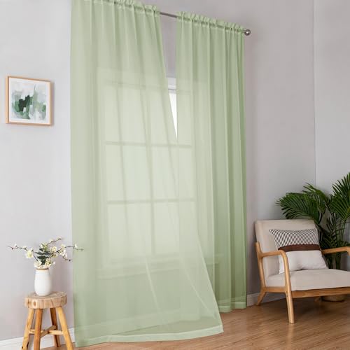 Sheer Curtains 84 inches Long 2 Panels Set for Bedroom Living Room (Light Green / 42"W x 84"L (Pack of 2))