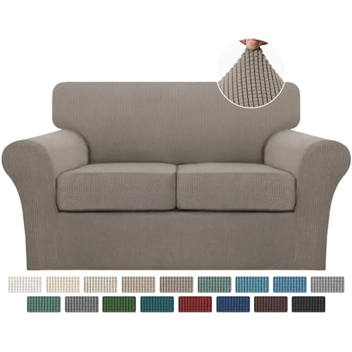3 Piece Sofa Covers for 2 Cushion Couch Sofa Slipcover Soft Couch Cover for Dogs (Loveseat (2 Cushion) / Taupe)