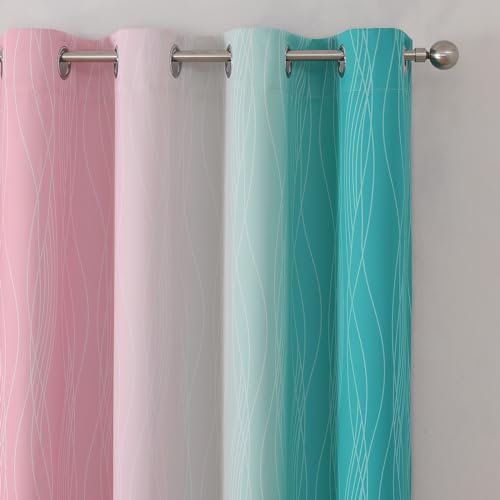 Pink and Teal Ombre Blackout Curtains for Bedroom 84 Inch (Pink and Teal / 52"W x 84"L (Pack of 2))