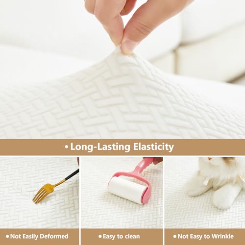 Couch Cushion Covers for Sofa Couch Covers Wear (Texture-cream White / Large Triple Seat Cover)