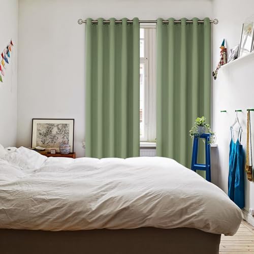 Grass Green Blackout Curtains for Living Room 84 Inch (Grass Green / 70"W x 84"L (Pack of 2))